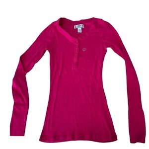 NWT, JNCO LONG SLEEVE HENLEY BRIGHT PINK TOP SIZE‎ MEDIUM
